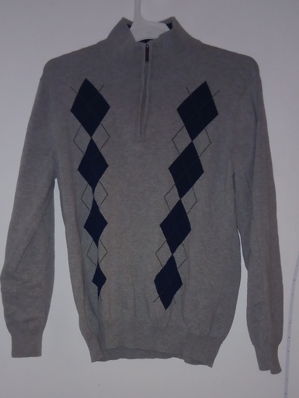 Axist Men's Gray Half-Zip Sweater with Navy Argyle 100% Cotton